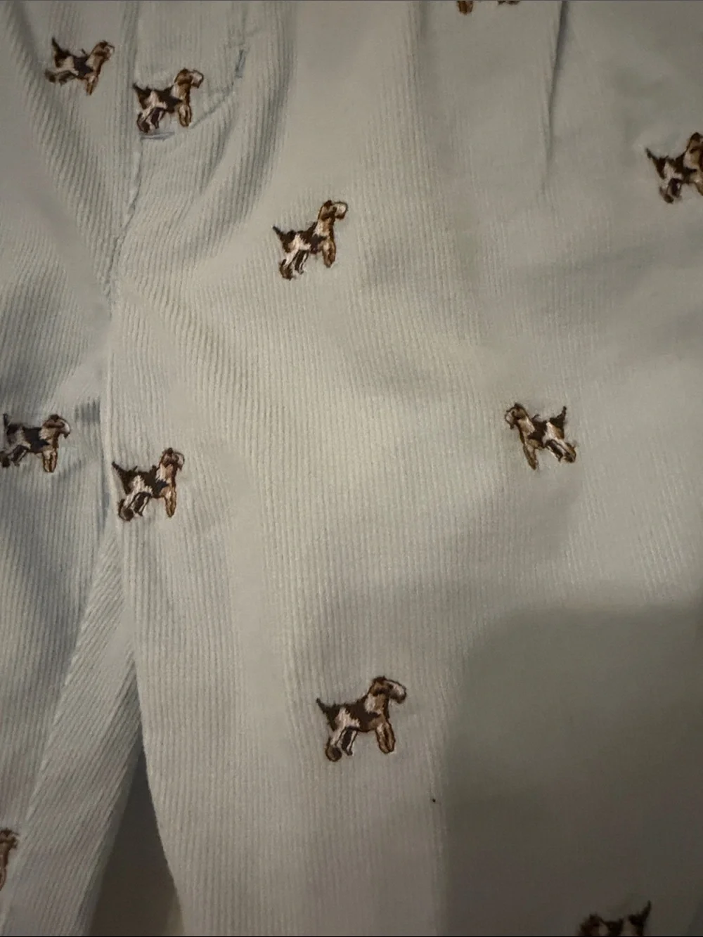 Ralph Lauren Light Blue Corduroy Embroidered Dog Shorts with Stripe Belt-9 Month